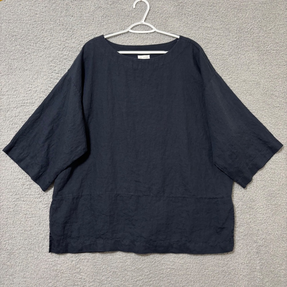 Pure Jill Navy Blue 100% Linen Boxy Boat Neck Top XL Relaxed Minimalist  Coastal